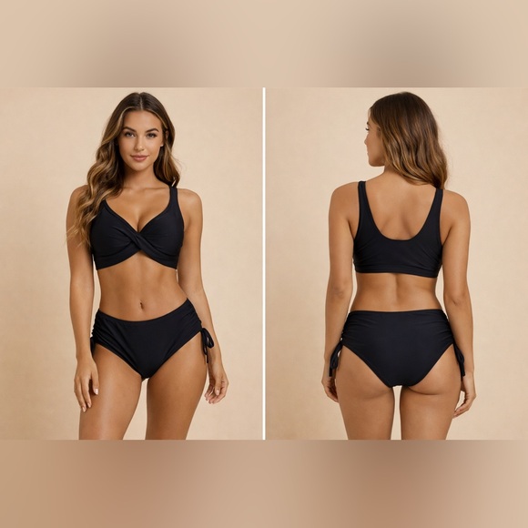 HALARA Other - Halara Black Bikini Set - Twist Front Top & Ruched Tie Bottoms